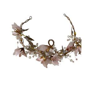 Handcrafted Floral Butterfly Bridal Hair Vine tiara With Pink Organza Flowers Go